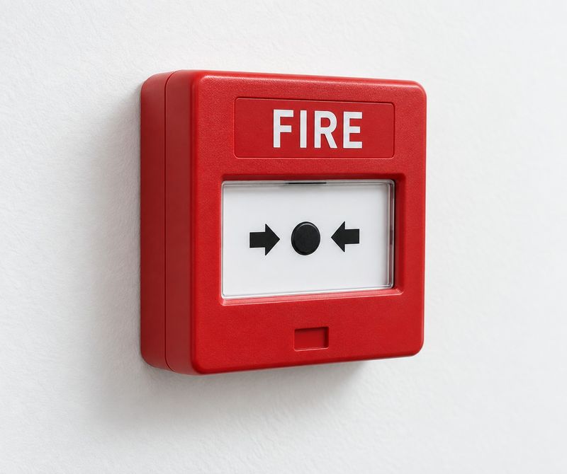 Red manual fire alarm call point mounted on a wall